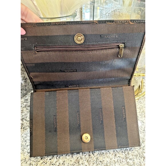 Fendi Pecan Stripe Clutch & Wallet Set | Vintage Designer Monogram - Picture 4 of 11